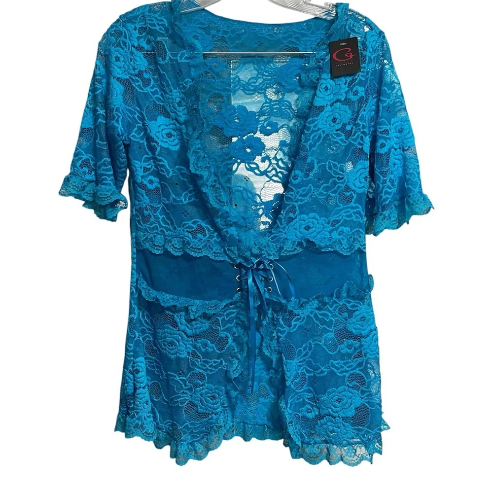 G World Intimates New Laced Robe Women Blue One Size 3/4 Sleeve